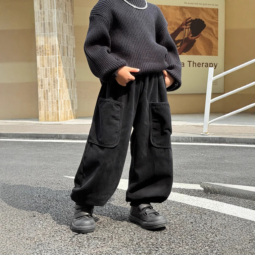 男童裤子加绒冬季2025新款儿童加厚大口袋休闲裤保暖长裤潮H143
