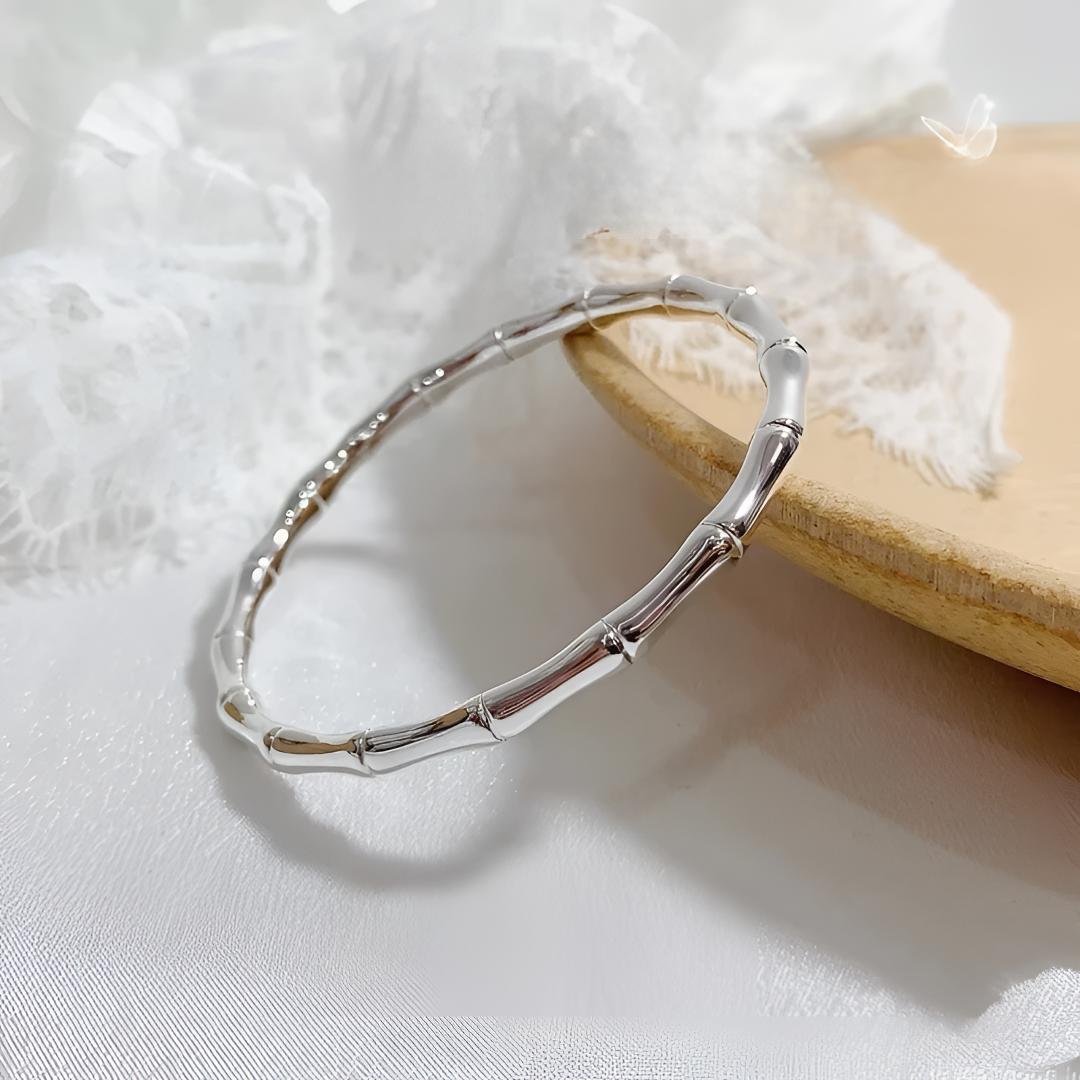 足银手镯 竹节闭口镯足银实心节节高升款简约素圈银镯子时尚磨砂