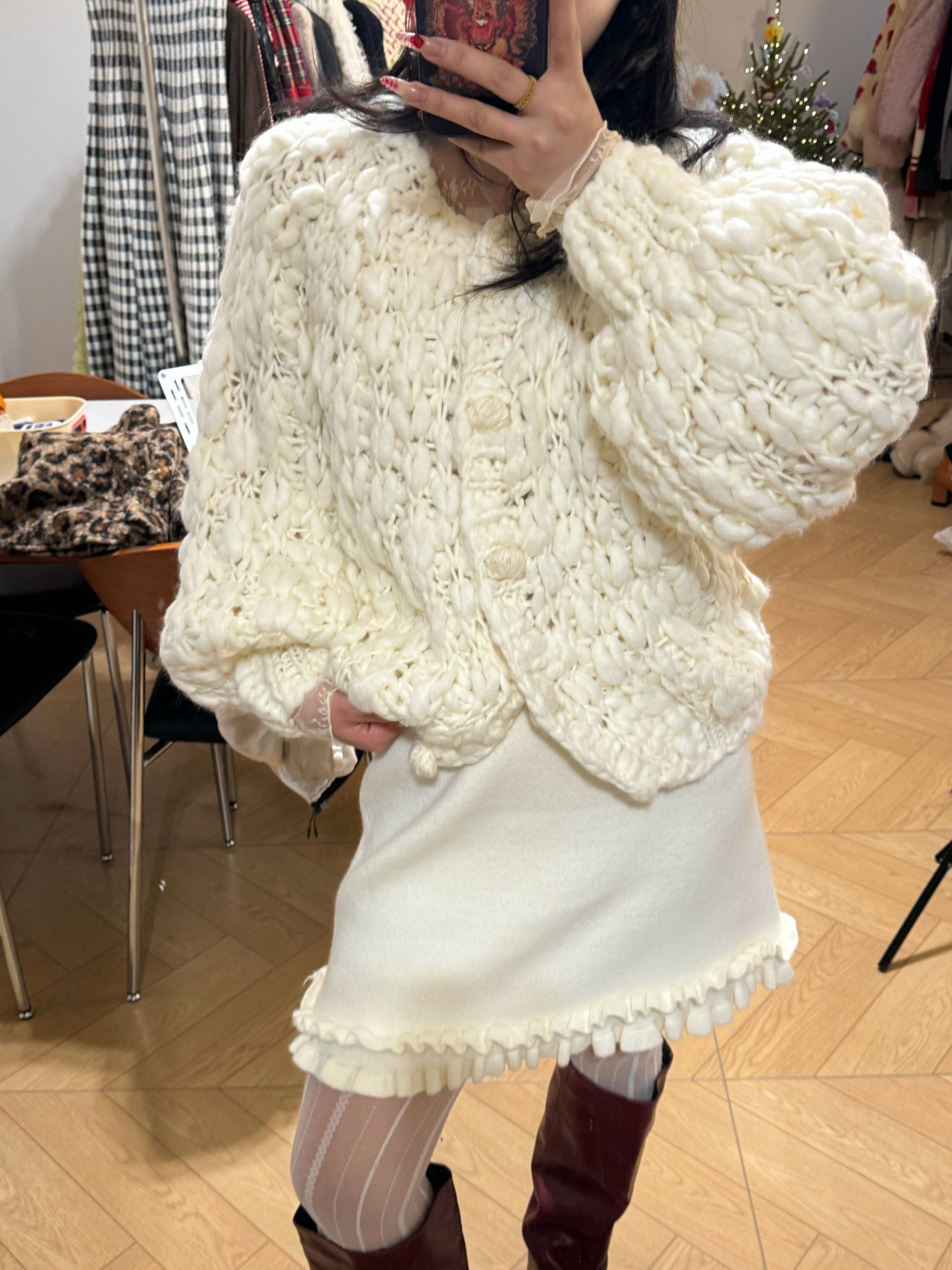 【梨零零同款】粗棒针羊毛针织外套手工慵懒