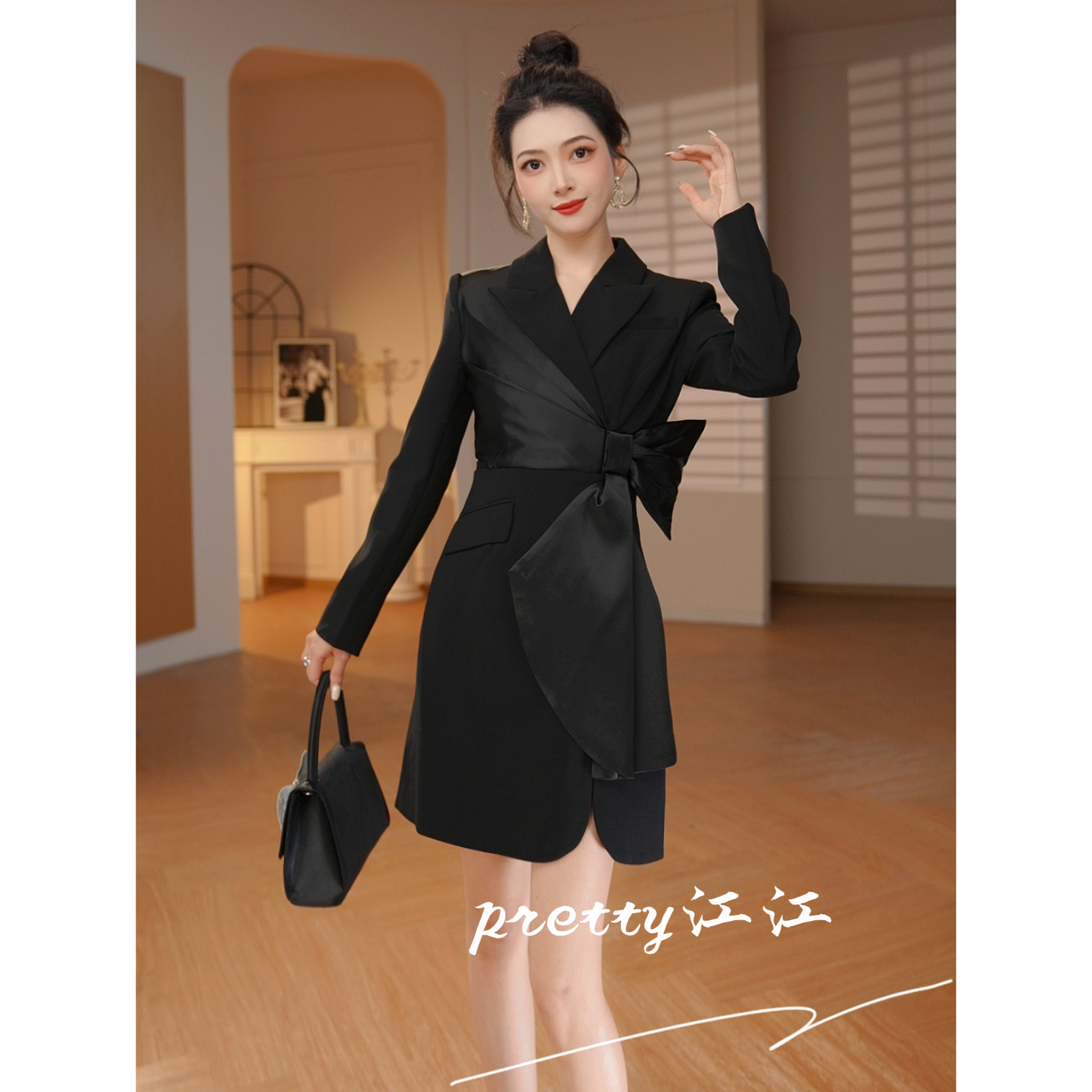 Pretty小众设计师品牌江江定制 轻奢休闲风修身气质连衣裙61090