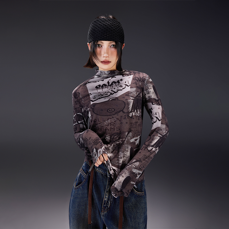 上衣打底印花休闲长袖时尚Q52090