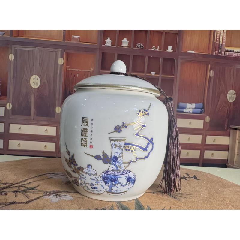 风雅颂茶叶罐中式大号白瓷高档大容量3319