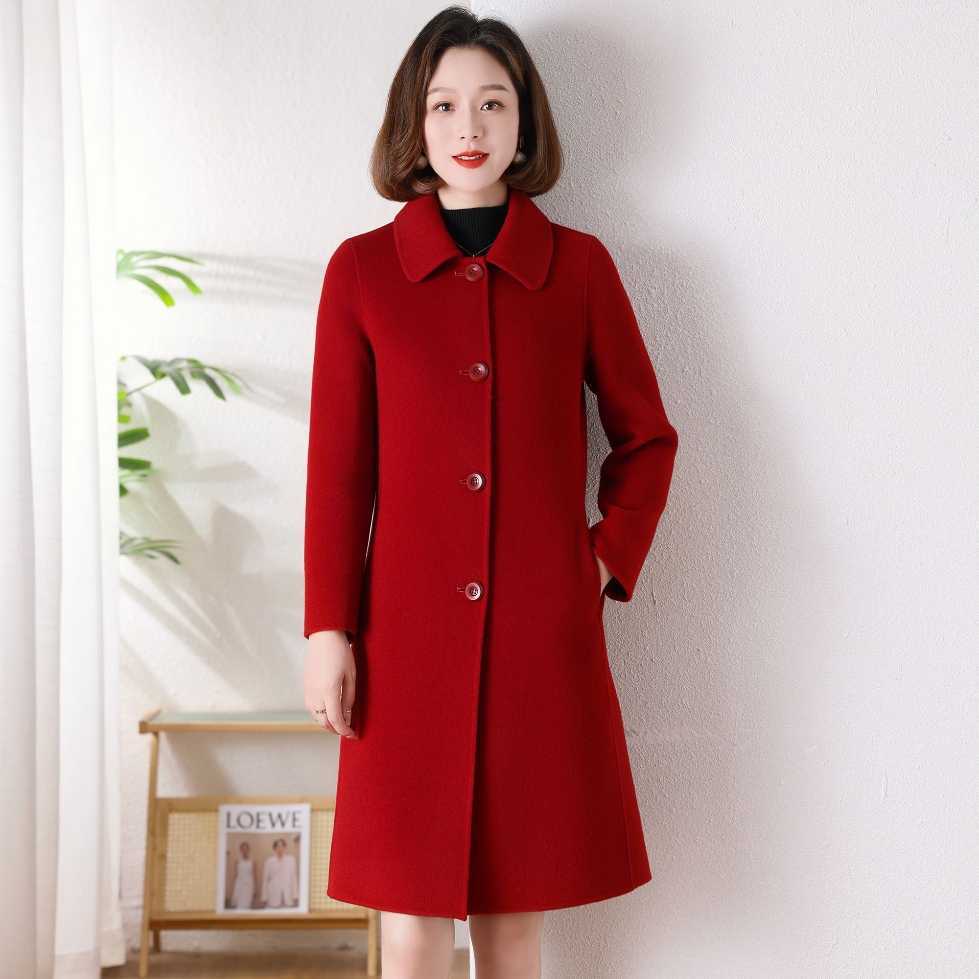 中式/国风纯手工缝制百分百全羊毛双面呢大衣新年新款e2317