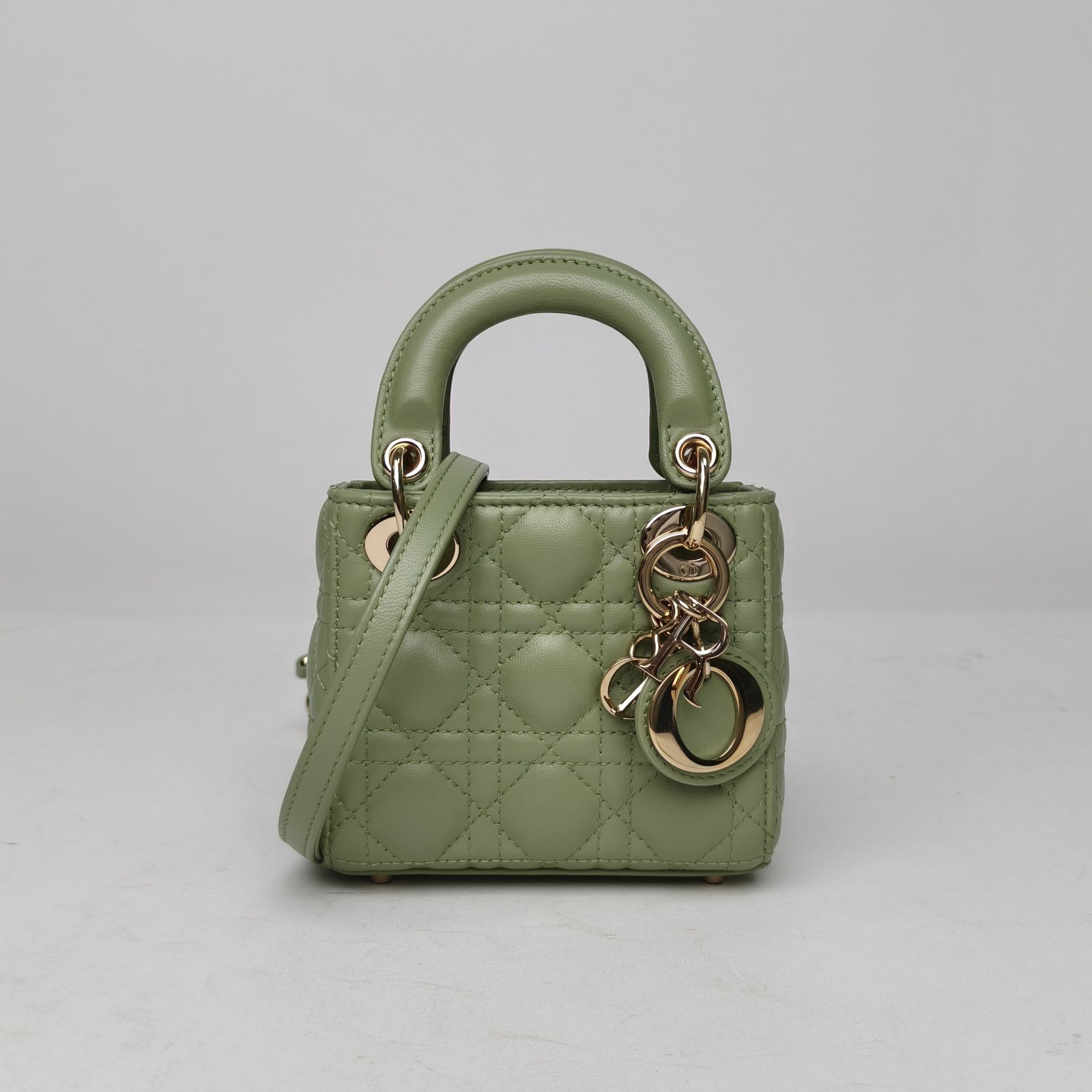 95新 DIOR/迪奥 【娇】戴妃包 12 皮革S 金扣 2022 薄荷绿 111216