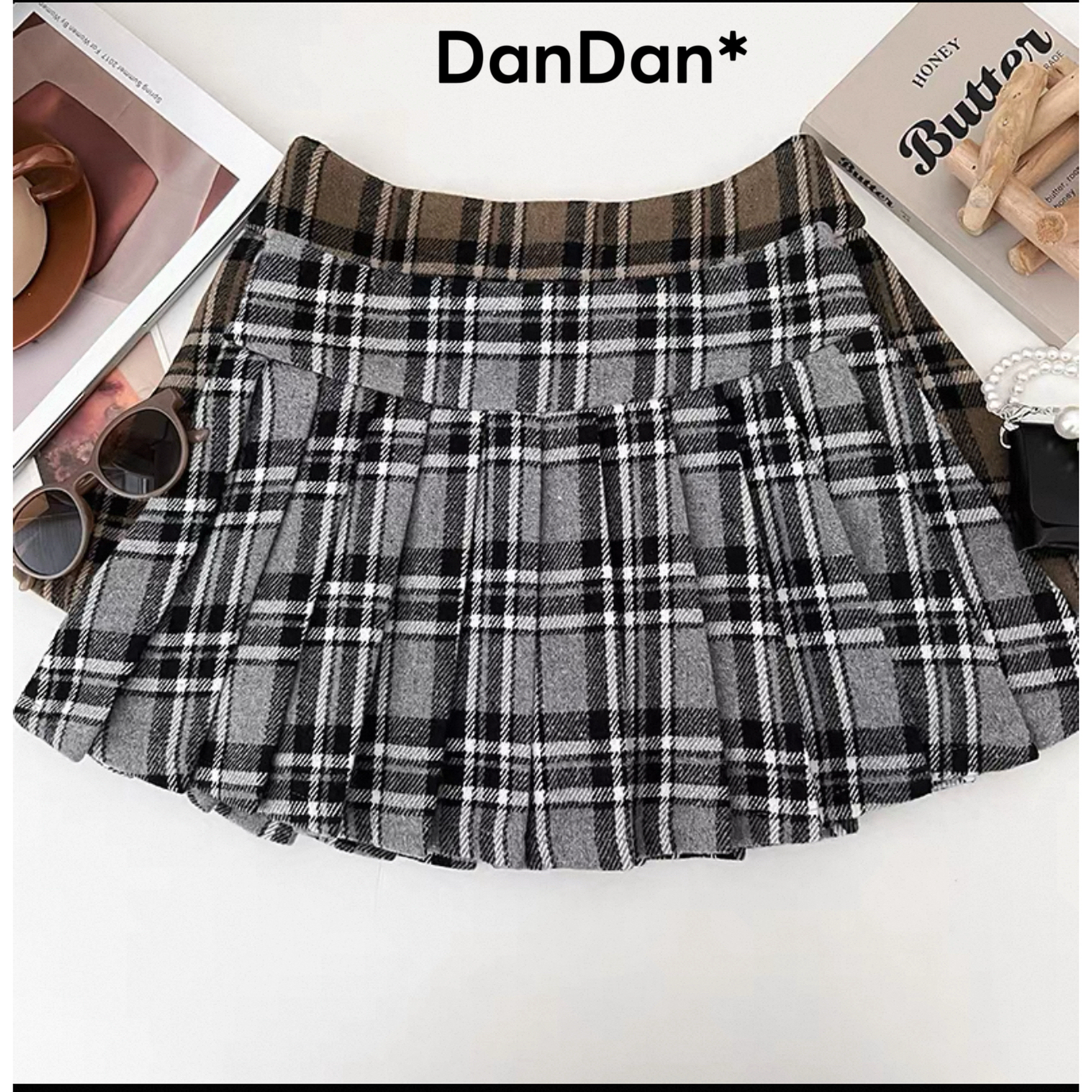 【丹丹专属】新款高腰显瘦格子毛呢百褶短裙春季学院风超百搭半身裙