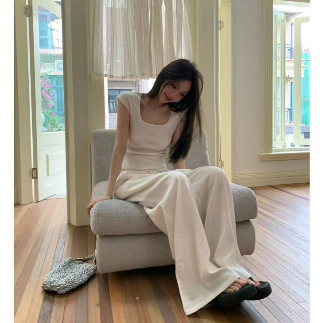 徐秋阳  白雾阔腿裤  春季新款百搭时尚休闲显瘦显白休闲裤12707