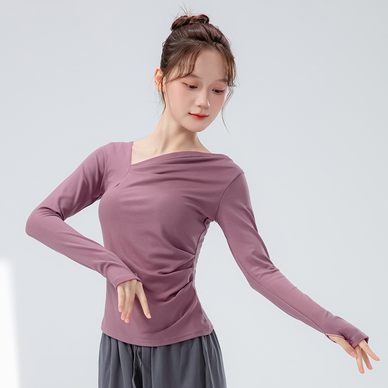 24707练功服秋季新款显瘦长袖捏褶斜领上衣中国古典舞形体舞蹈服