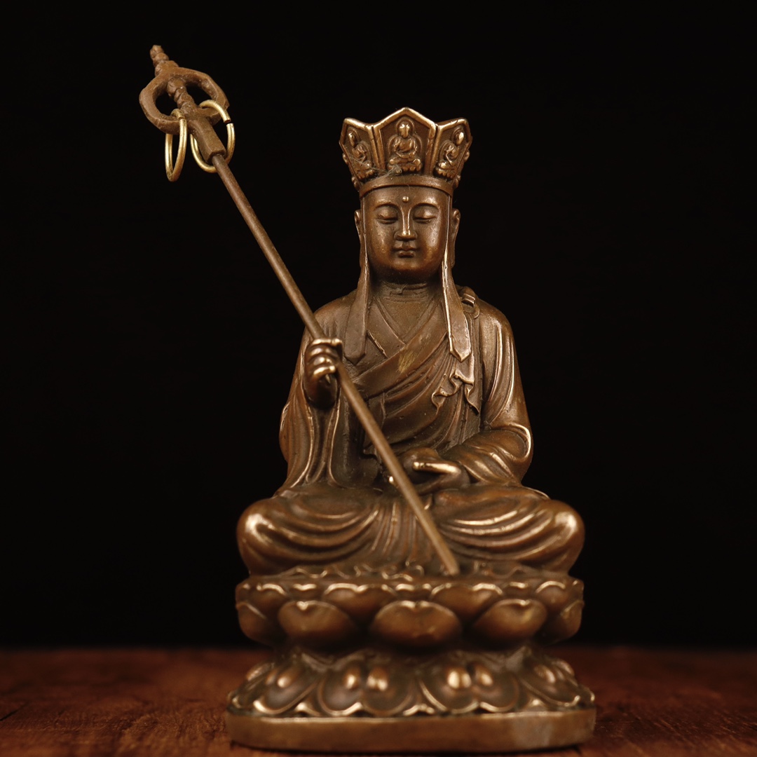 精品仿古坐莲花地藏王菩萨尺寸：长约7cm，宽约6.5，高约12铜铜器