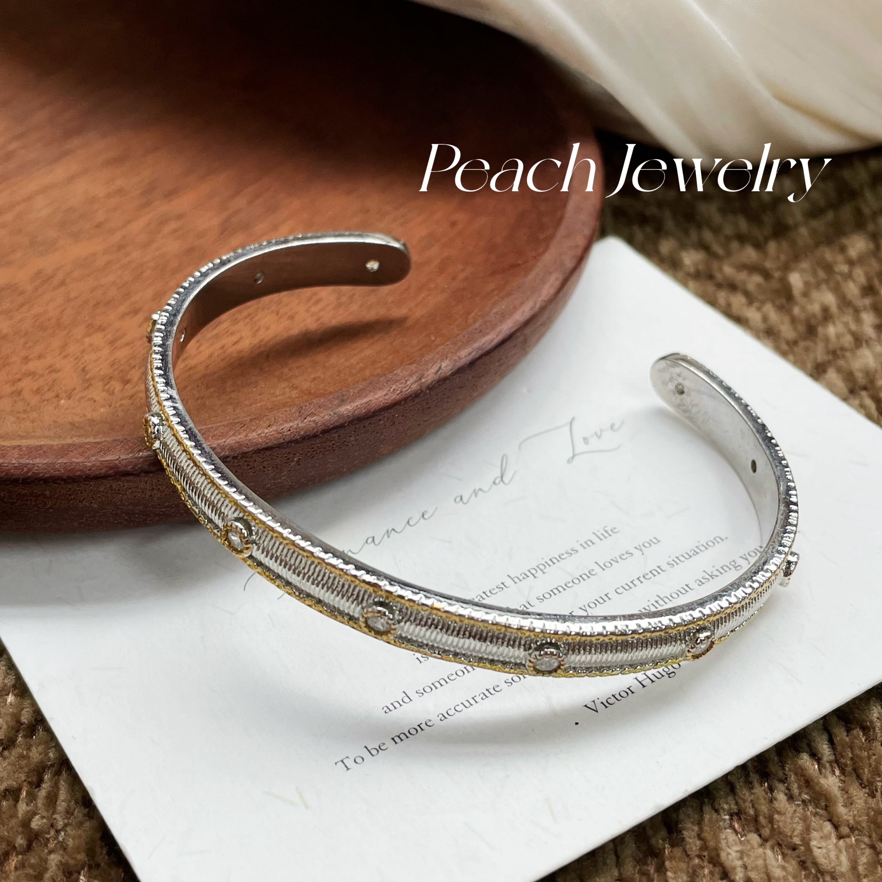 非金属合成锆石手镯 锆石编织感开口手镯 LN36多样性发一颜色微差