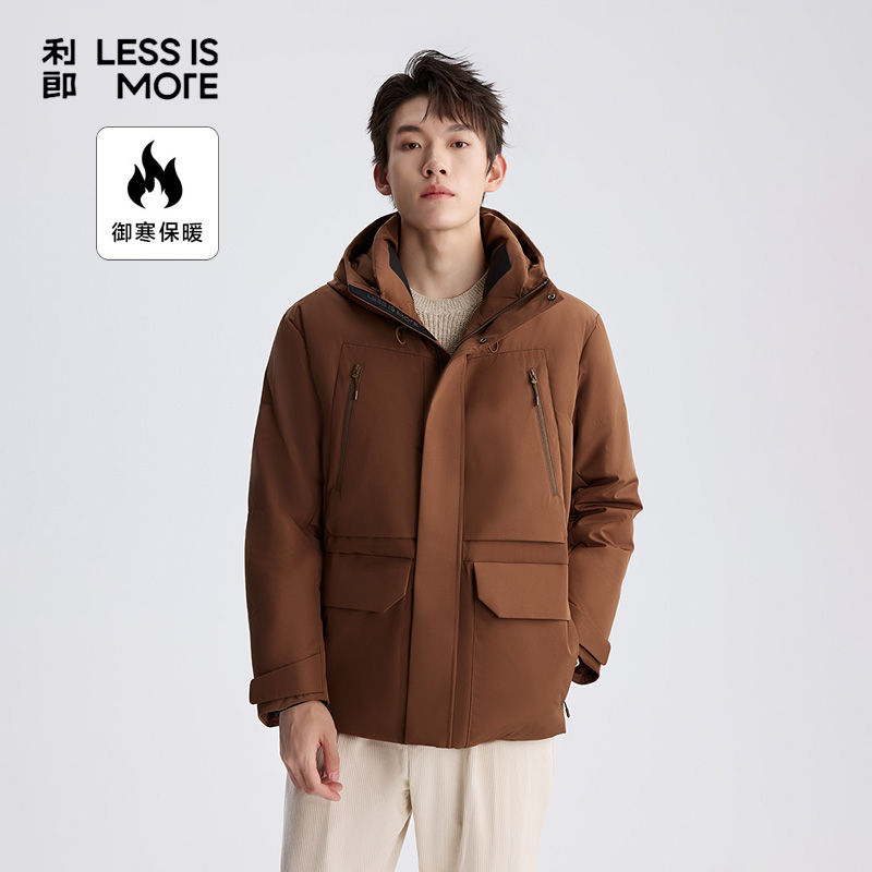 利郎【拒水羽绒】男款时尚休闲连帽羽绒服加厚保暖冬季户外防风外套