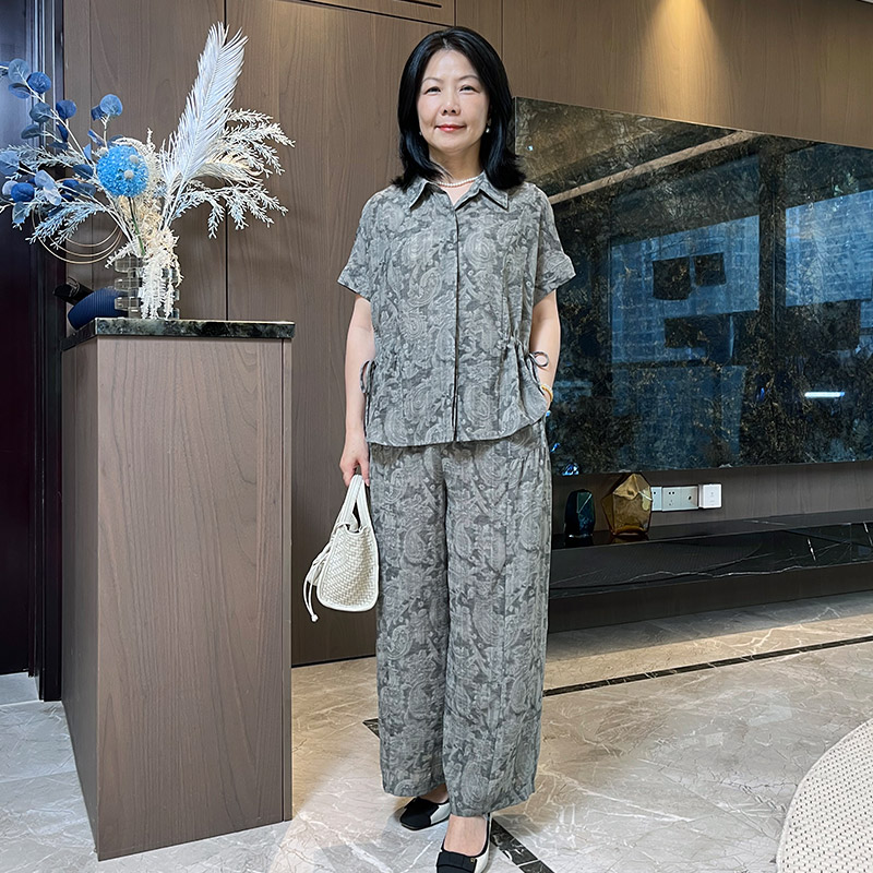 夏季清凉气质妈妈套装2件套休闲复古时尚中老年装85017