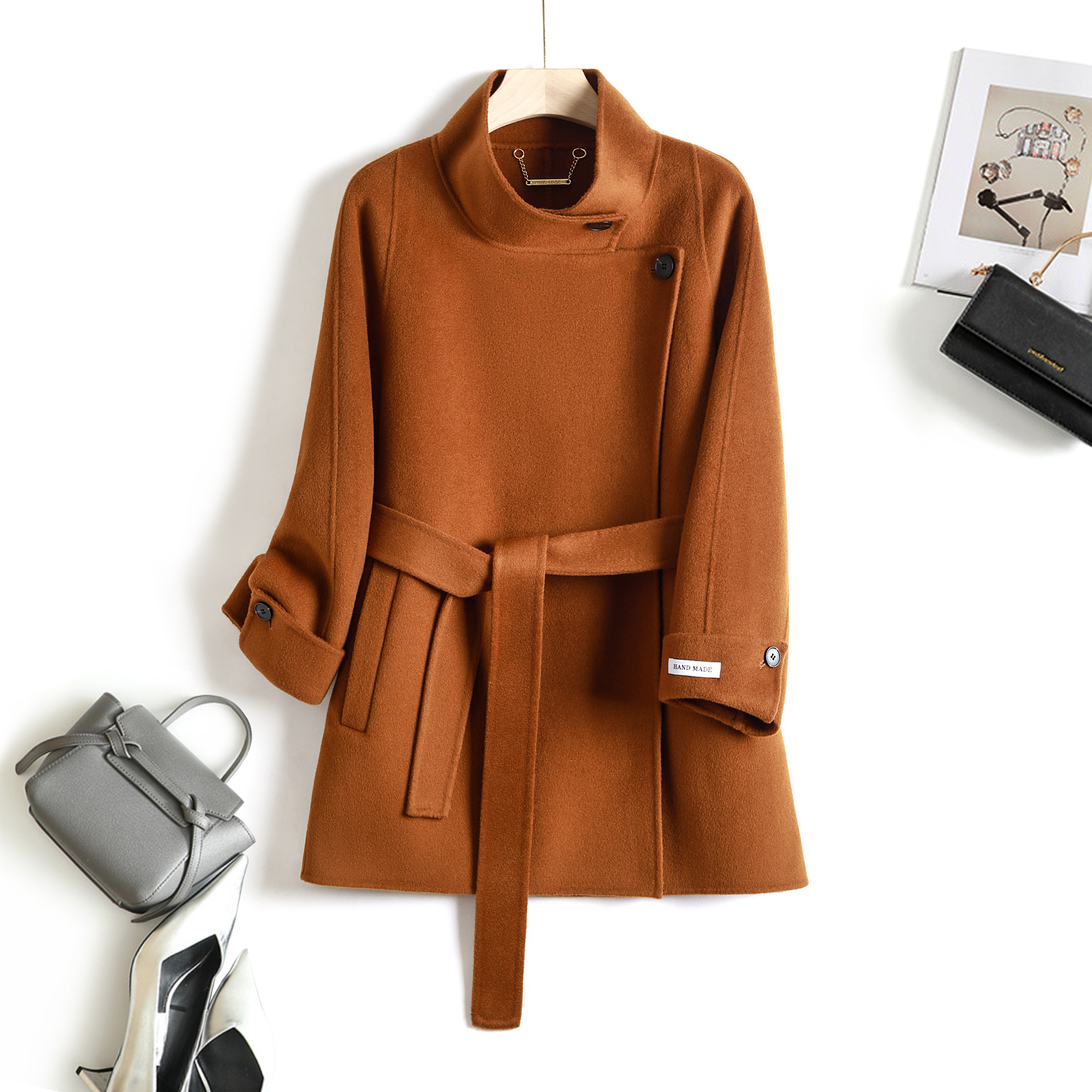 【格一专场】秋冬立领常规袖毛呢外套毛呢气质休闲呢大衣8950