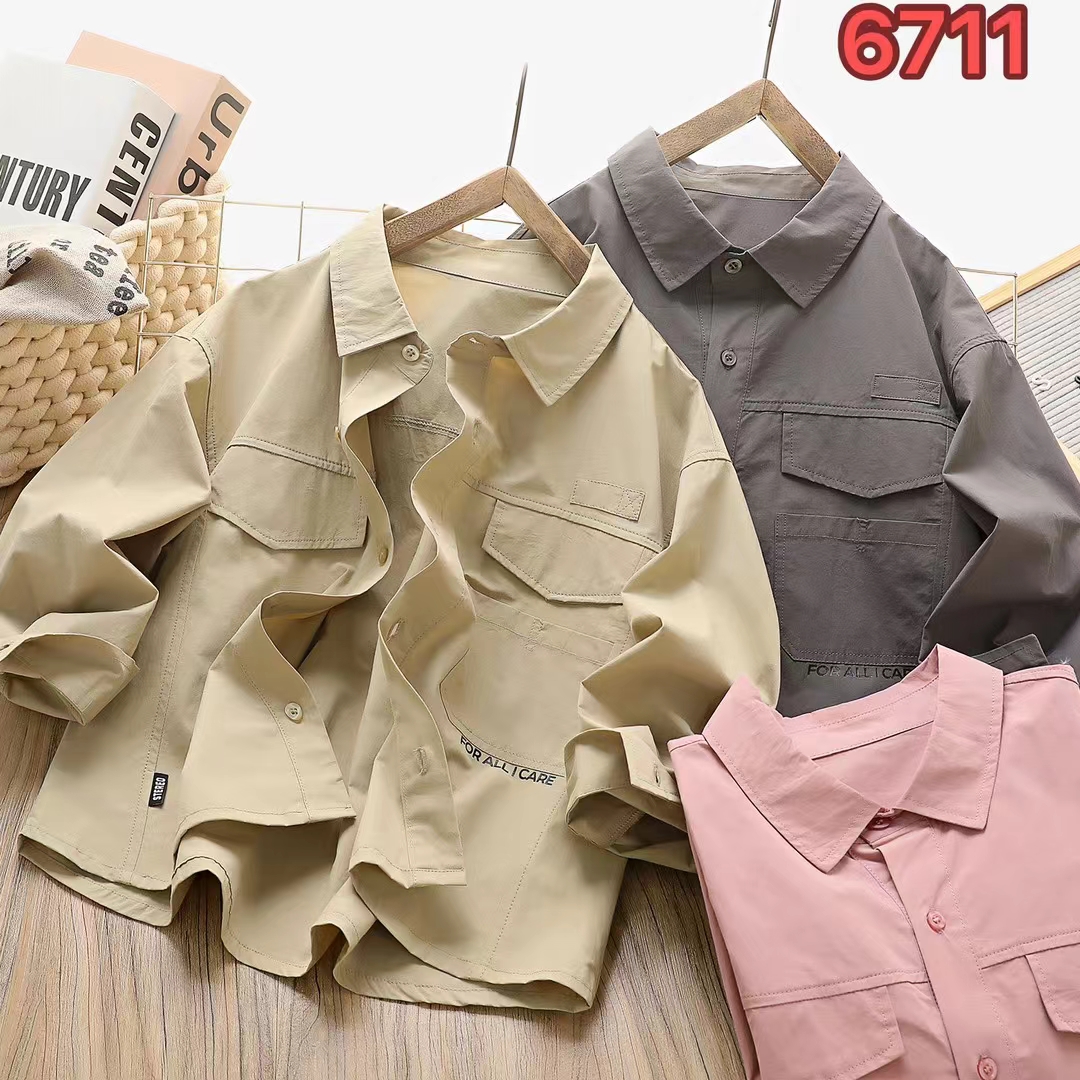 男童衬衫春秋款2025新款中大童男孩纯棉潮儿童休闲日系薄外套长袖