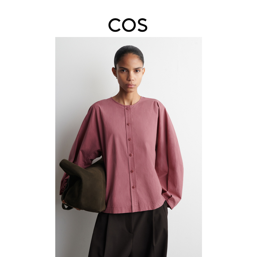 COS女装 标准版型圆领长袖棉质上衣豆沙粉2026春季新品1318320002
