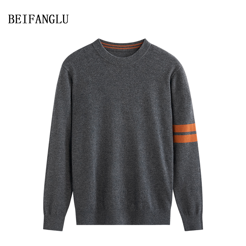 北方鹿 意式轻奢！绵羊毛商务休闲风百搭男士套头针织衫毛衣2732