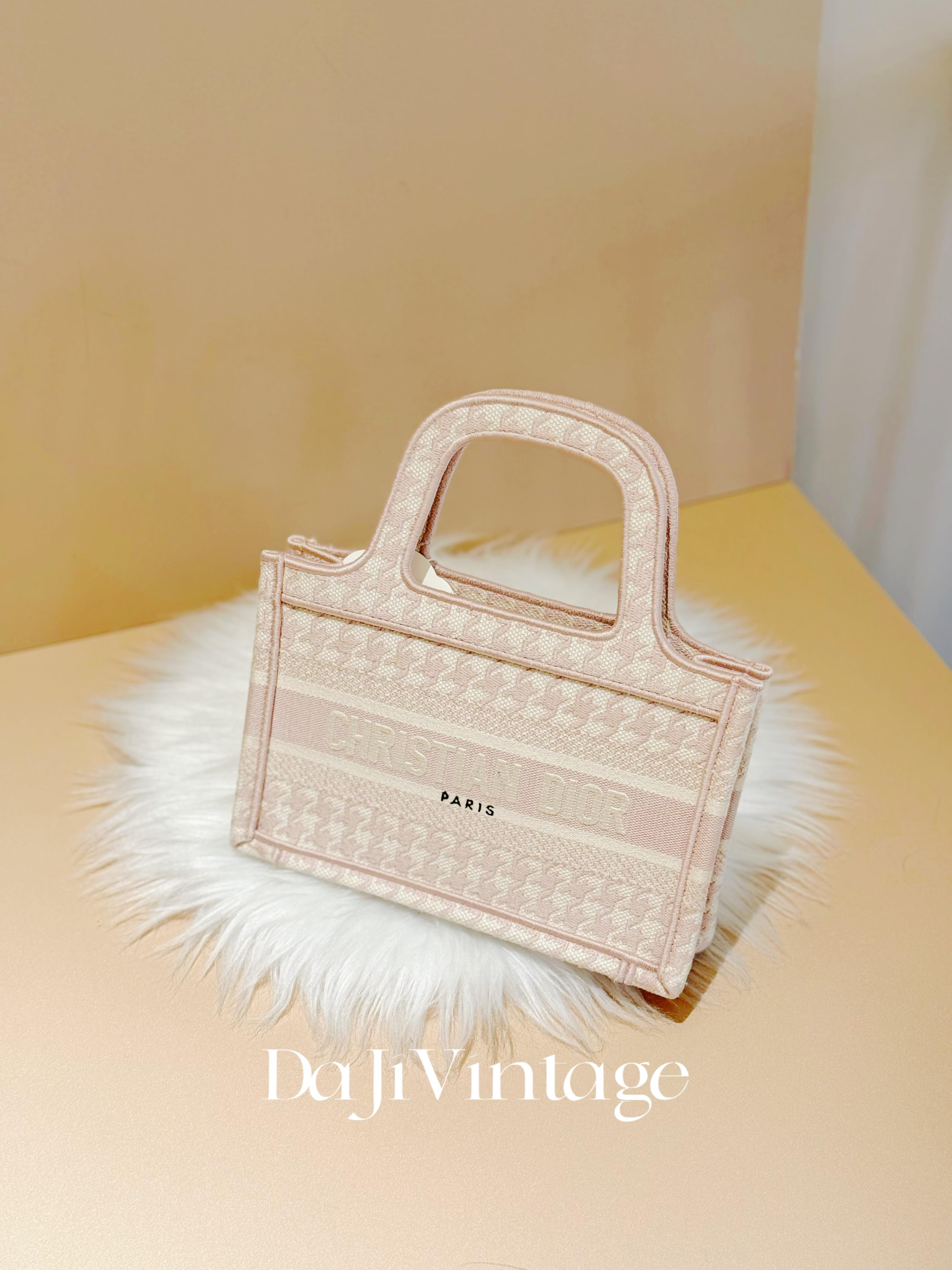 99新 DIOR/迪奥 大吉中古/Dior迪奥千鸟格粉色mini托特