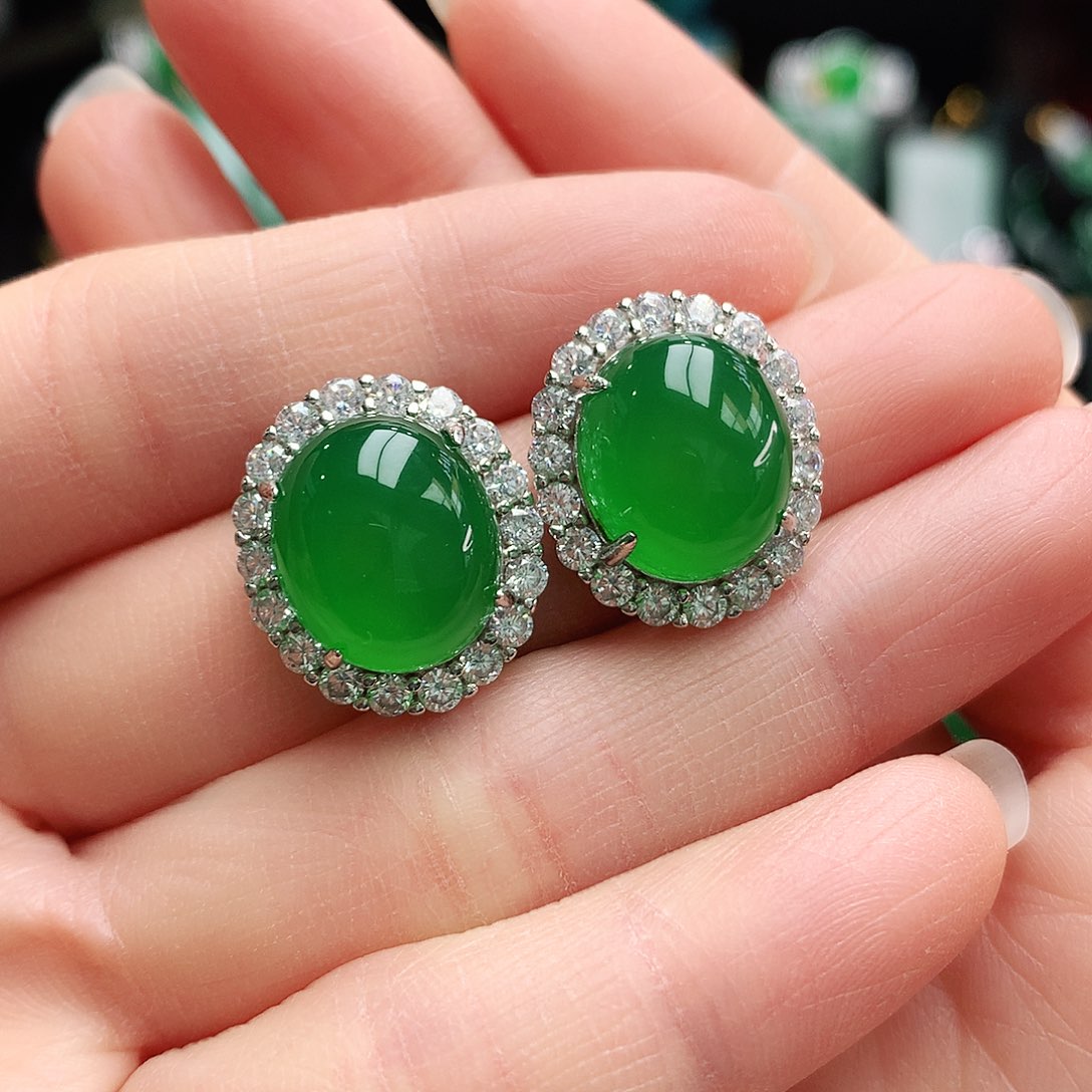 玛瑙/玉髓耳钉银S925镶嵌