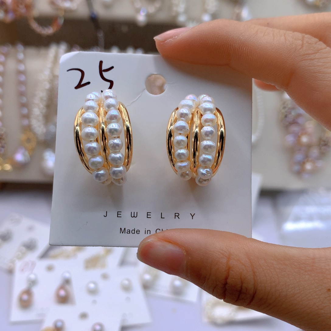 淡水珍珠耳饰银S925镶嵌