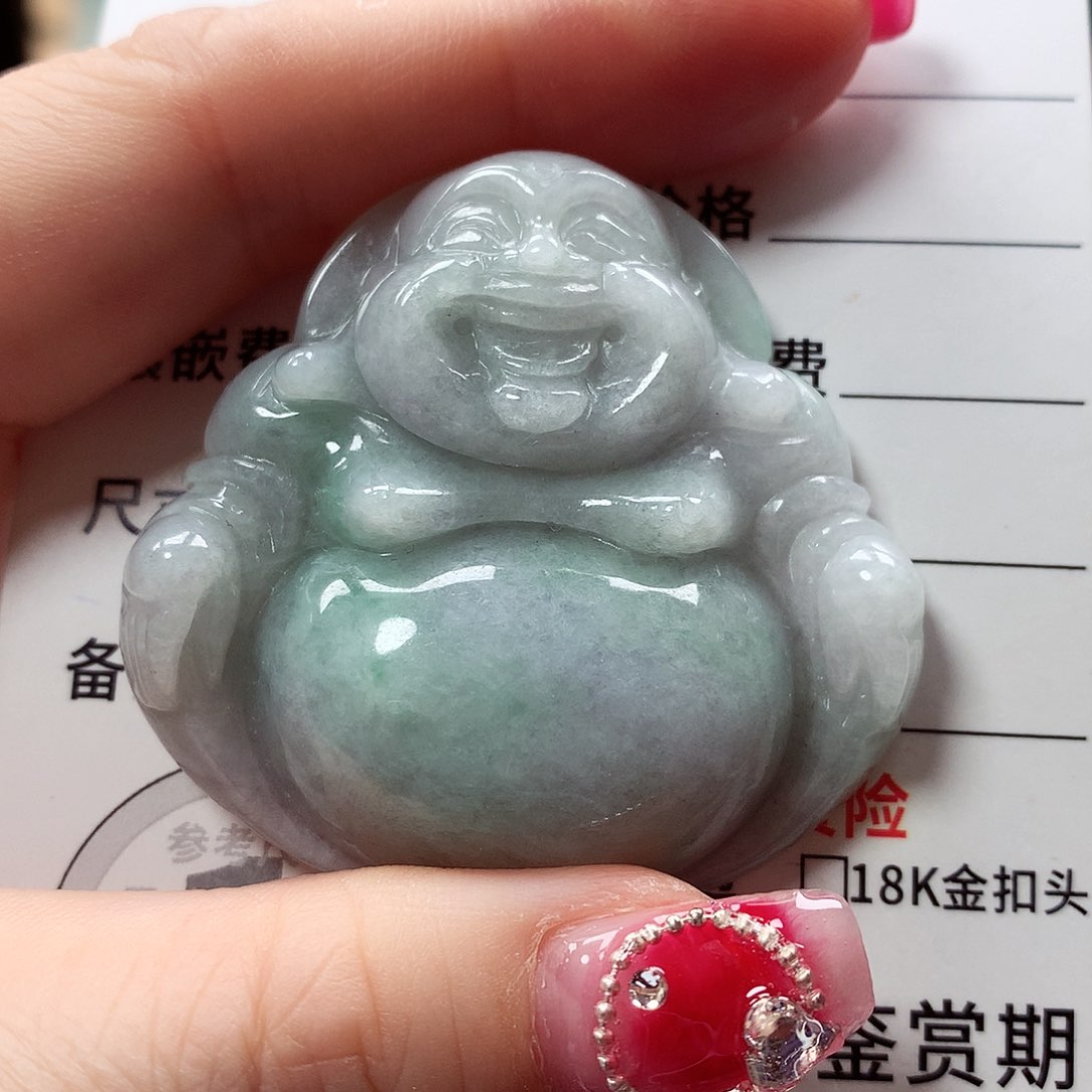 翡翠颈饰未镶嵌佛公，有纹，介意勿拍