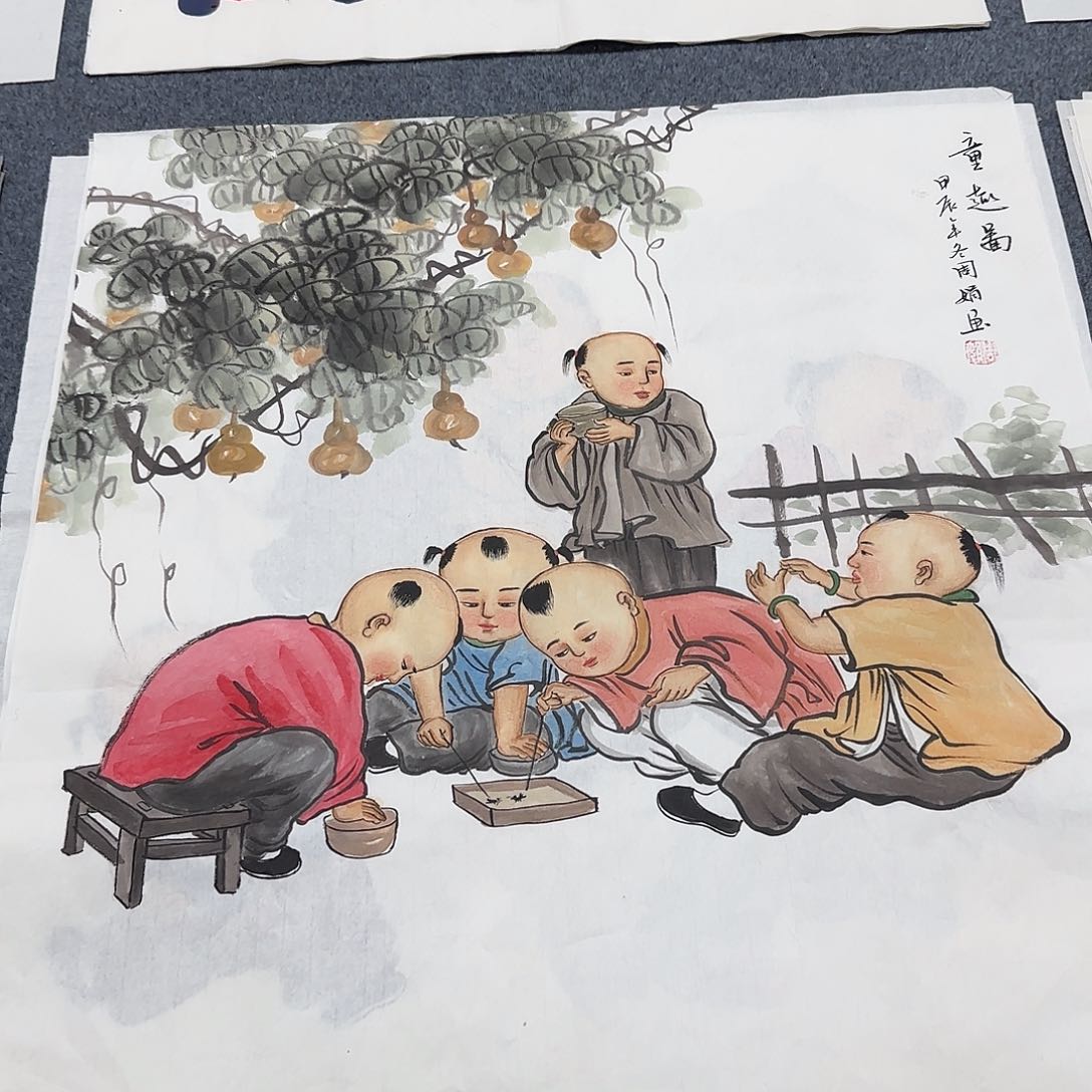 国画尺寸70X70手绘作品 