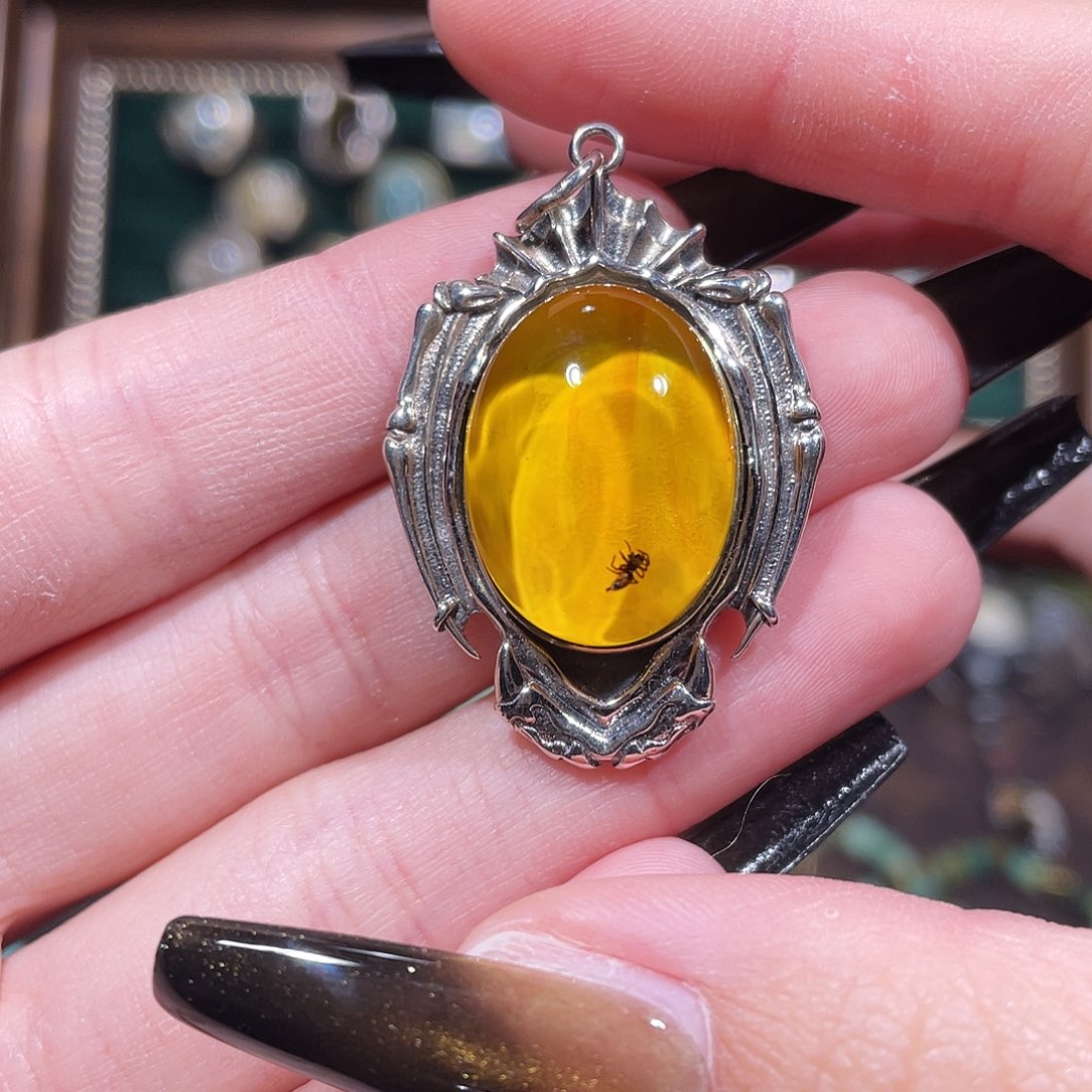 植物珀银S925镶嵌颈饰