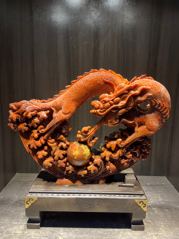 寿山石雕刻龙行天下手工雕刻书房玄关博古架摆放家居摆件
