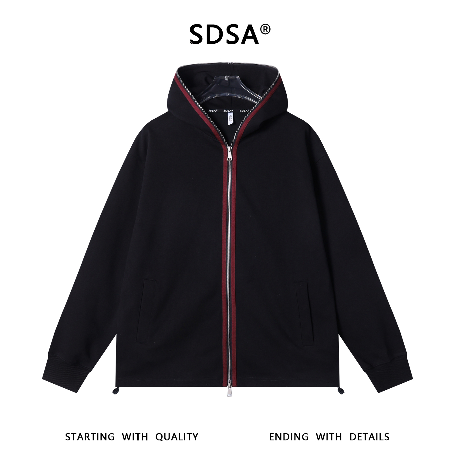 SDSA男士秋冬新款痞帅男装宽松撞色拉链连帽卫衣百搭时尚开衫卫衣