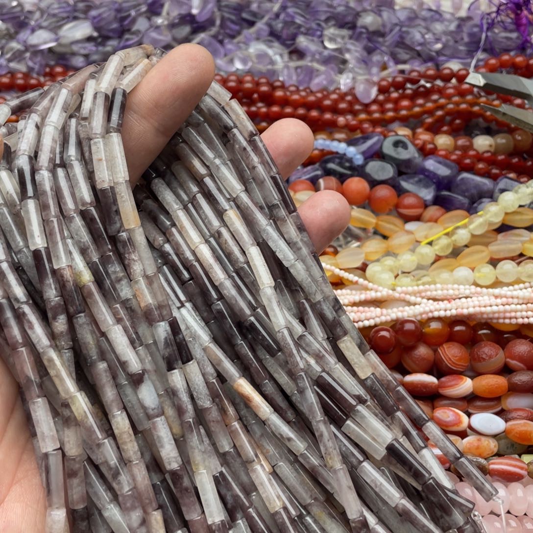 玛瑙/玉髓珠宝半成品未镶嵌一条装4*13紫罗兰金丝玉细管