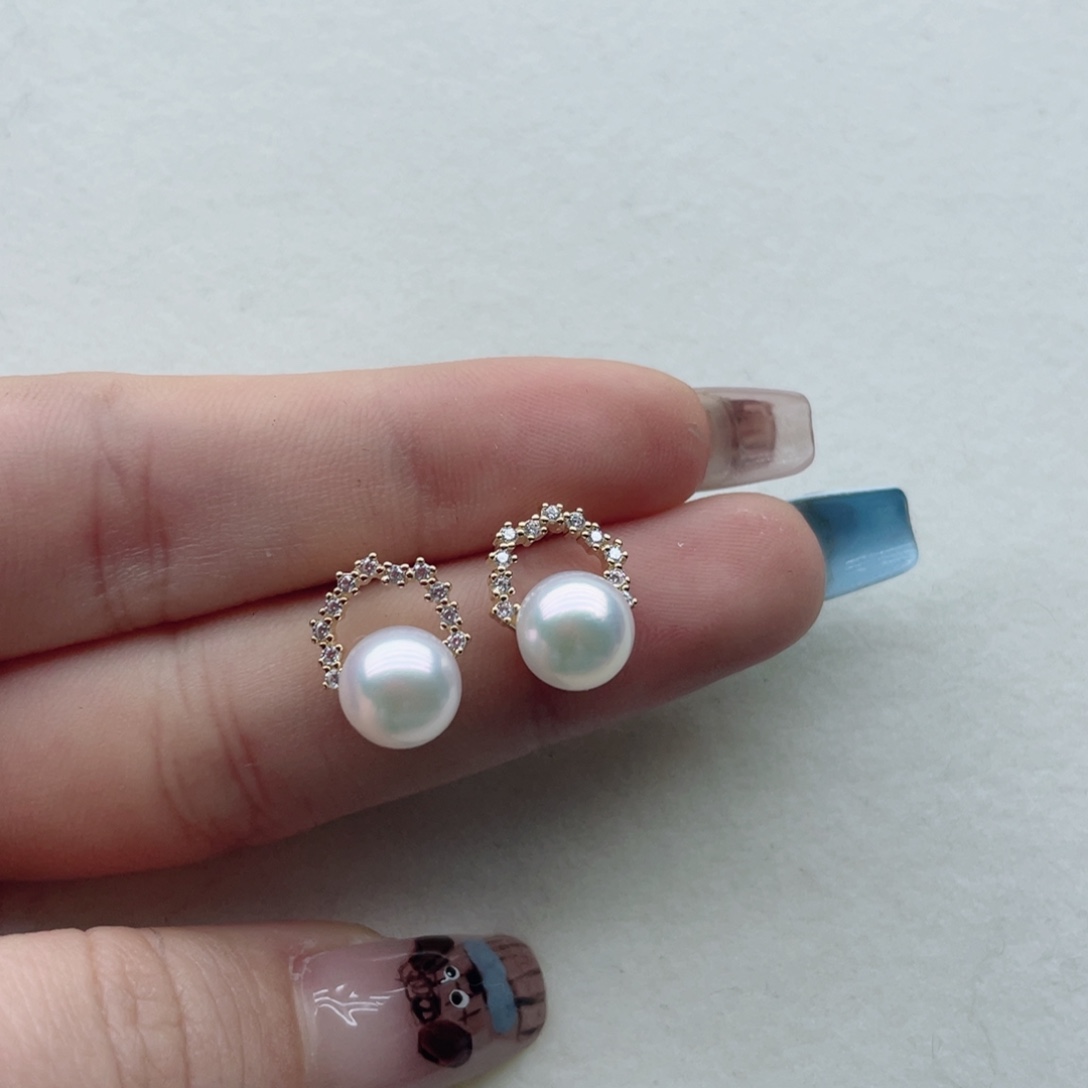 银S925镶嵌海水珍珠耳饰A17