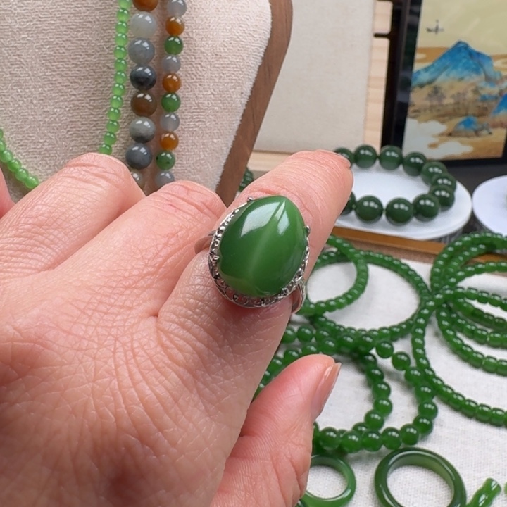 和田玉（碧玉）银S925镶嵌颈饰