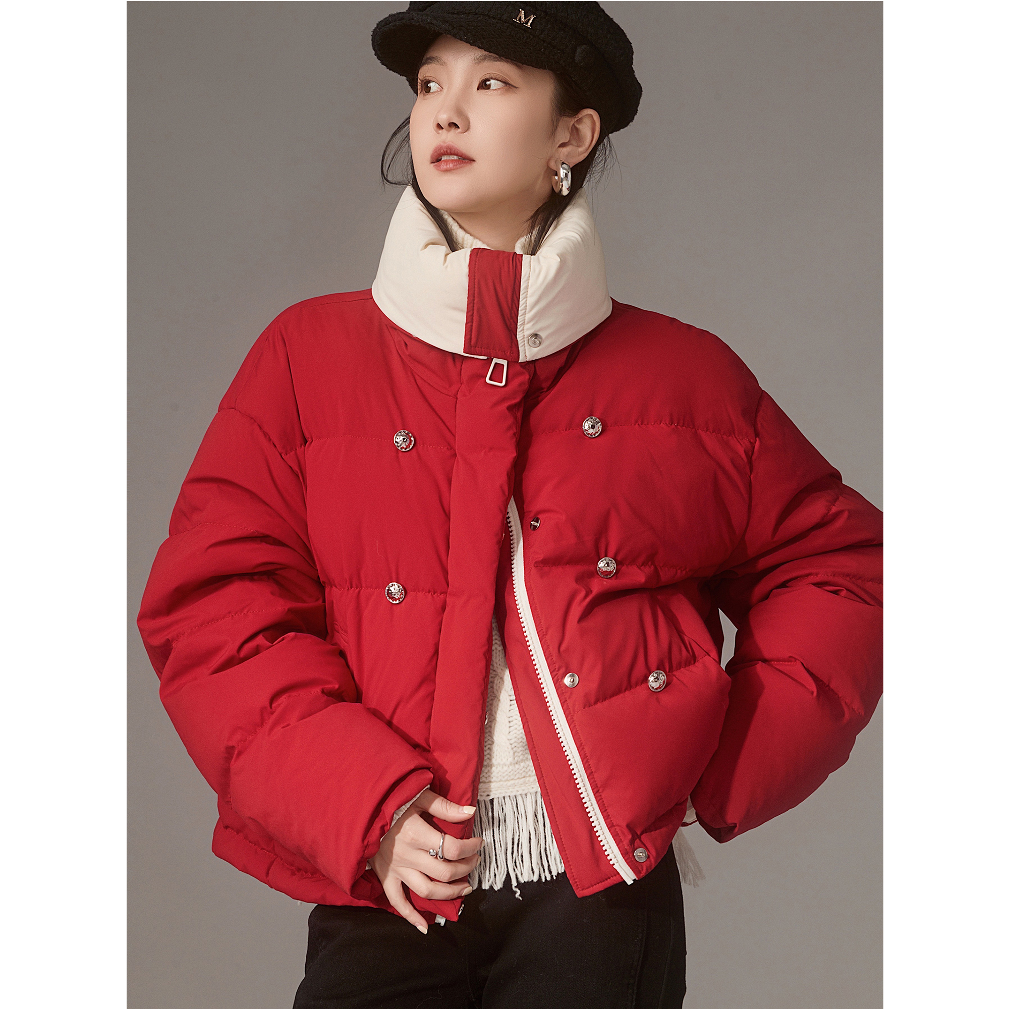 【赵大喜】现货！撞色短款羽绒服｜时尚御姐风羽绒服女新款冬外套