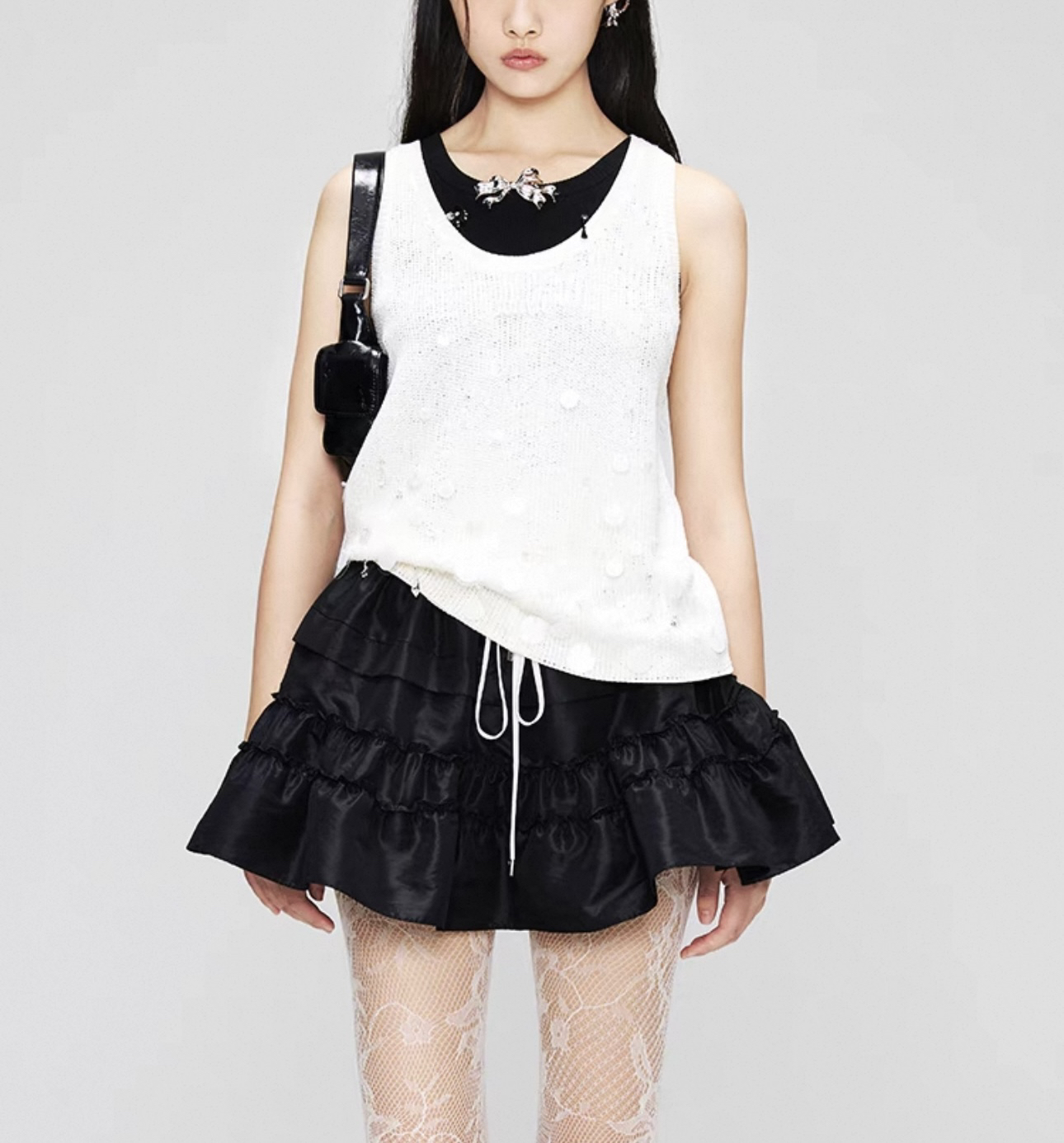 [D094]修身型千金风亚麻棉针织背心潮流镂空气质宽松夏季