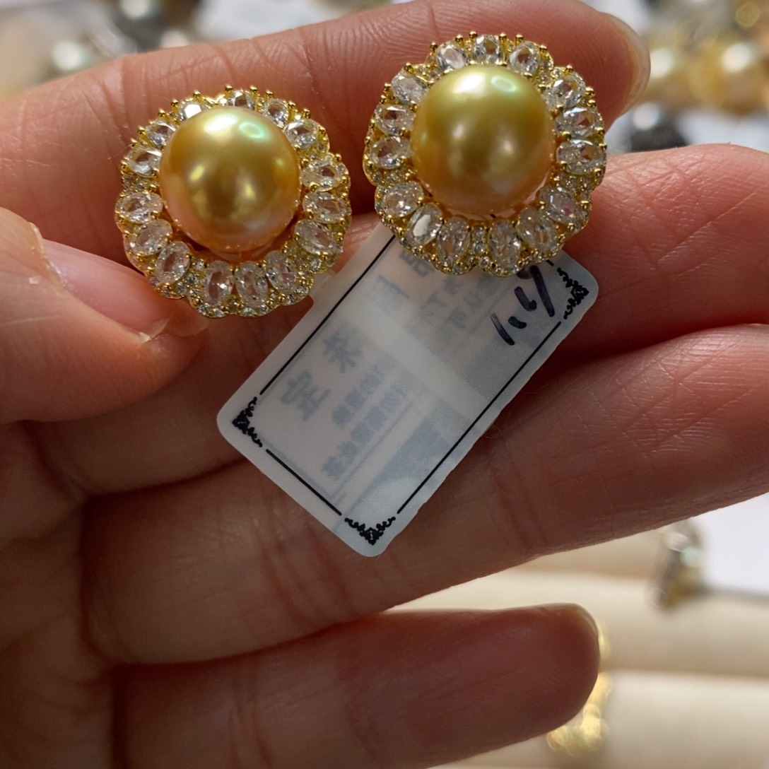 海水珍珠耳饰银S925镶嵌