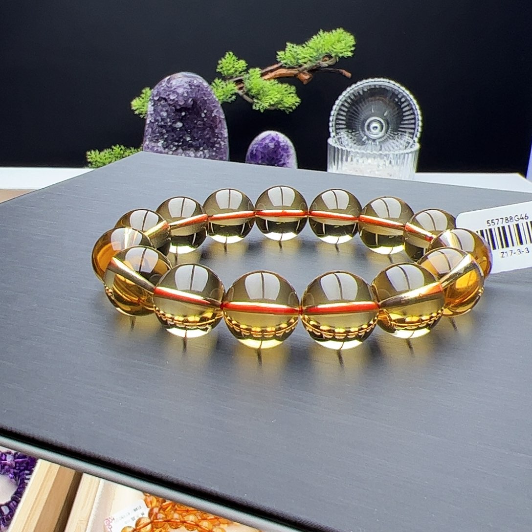 水晶手链未镶嵌往***生黄水晶14.8mm65.72