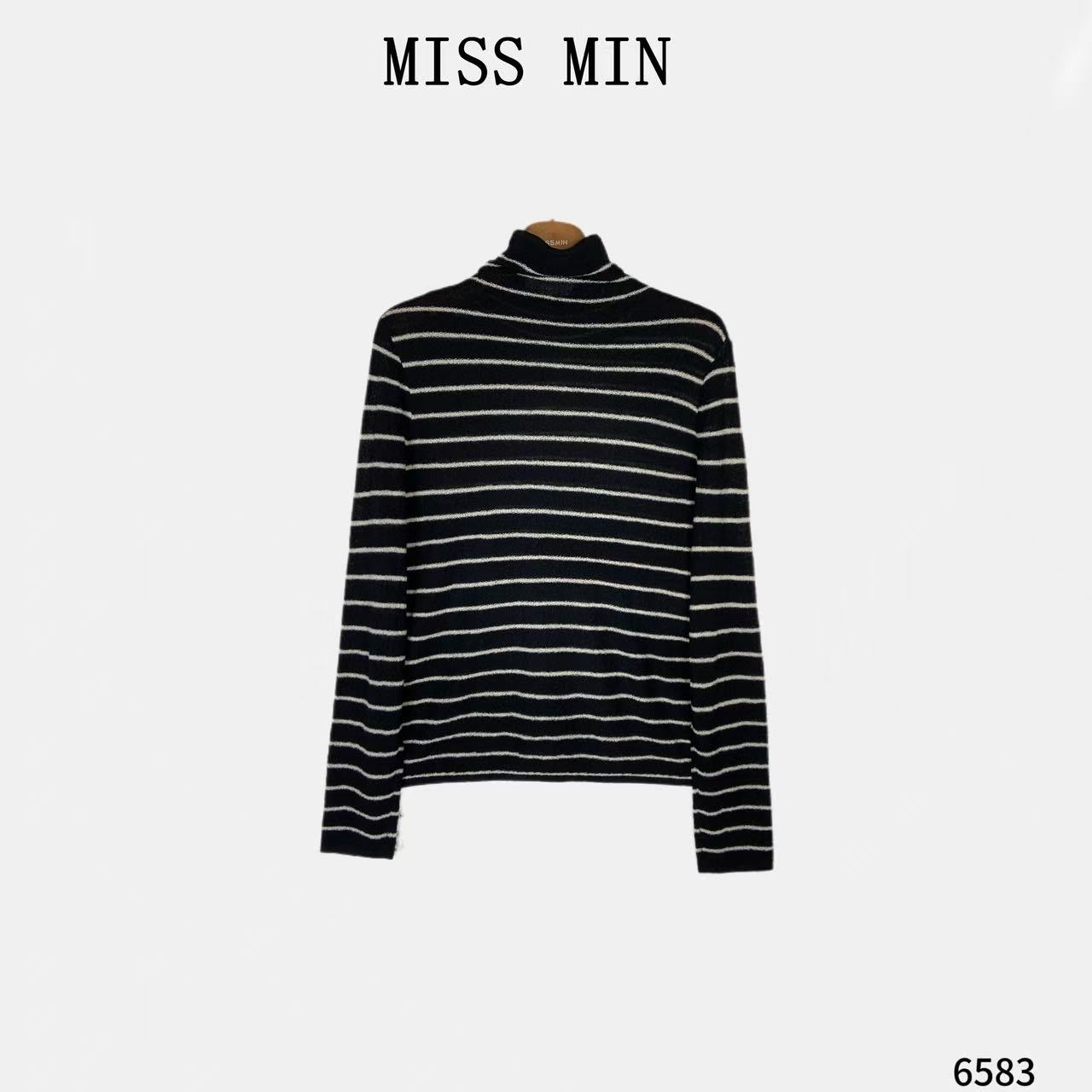 MISS MIN【软乎乎】绵羊毛高条纹肌理感针织清冷系宽松显瘦上衣6583