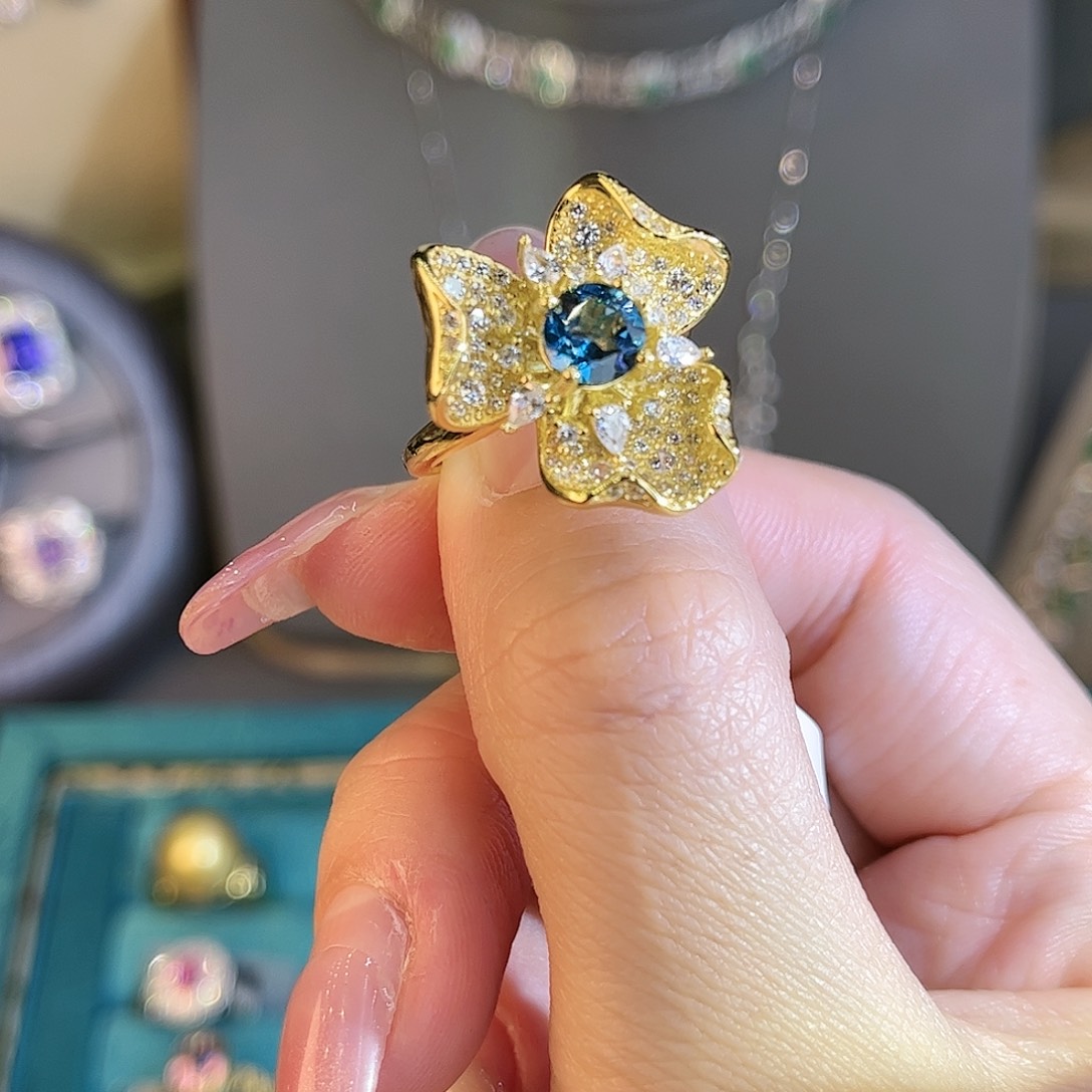 托帕石戒指银S925镶嵌