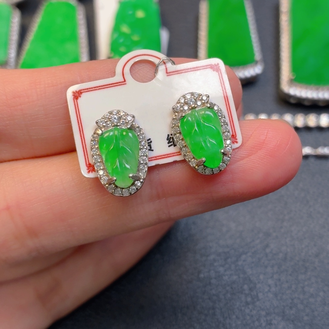 翡翠银S925镶嵌吊坠(不含链)耳钉