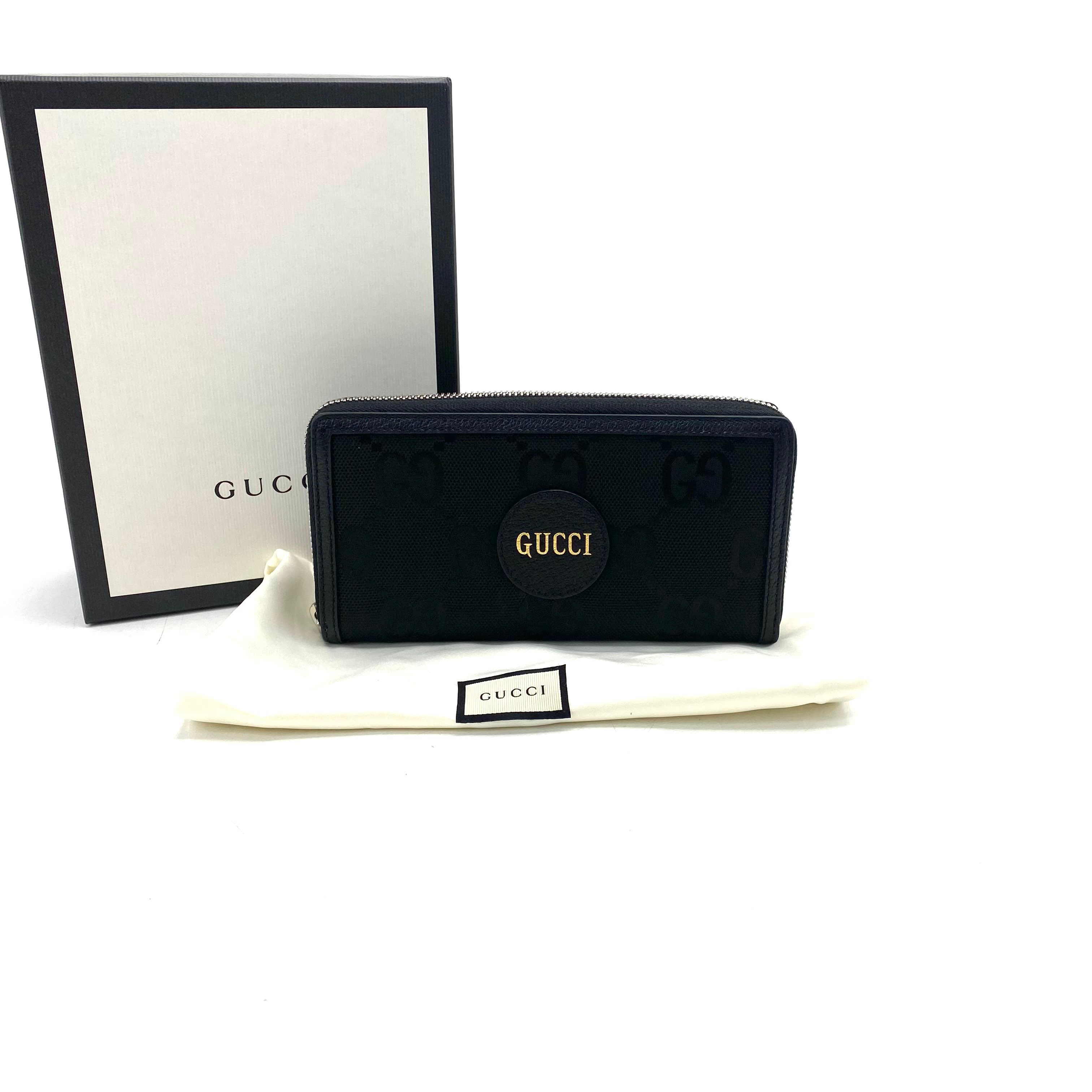 99新 GUCCI/古驰 男士黑色帆布拉链钱包 尺寸20/10