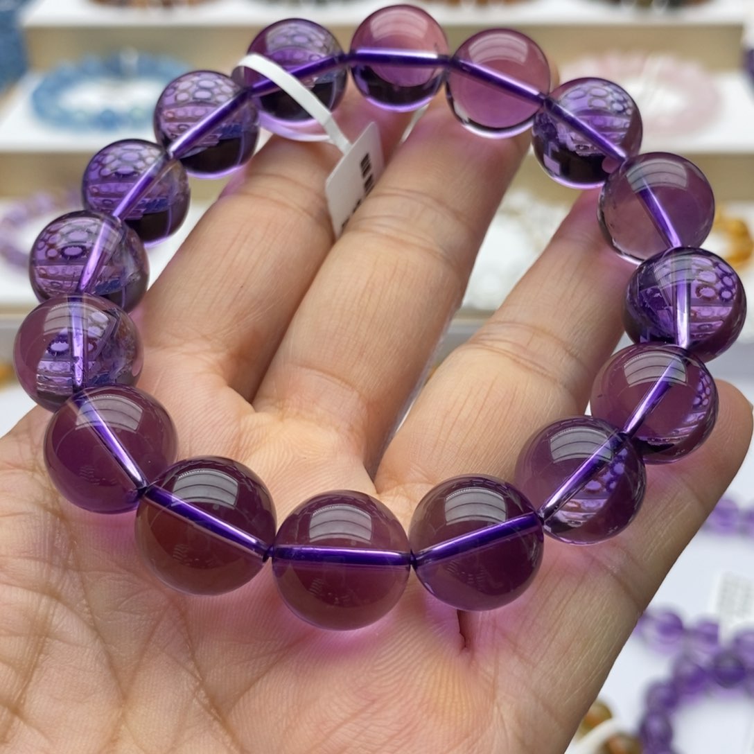 水晶手链未镶嵌纯天然巴西紫13.8m