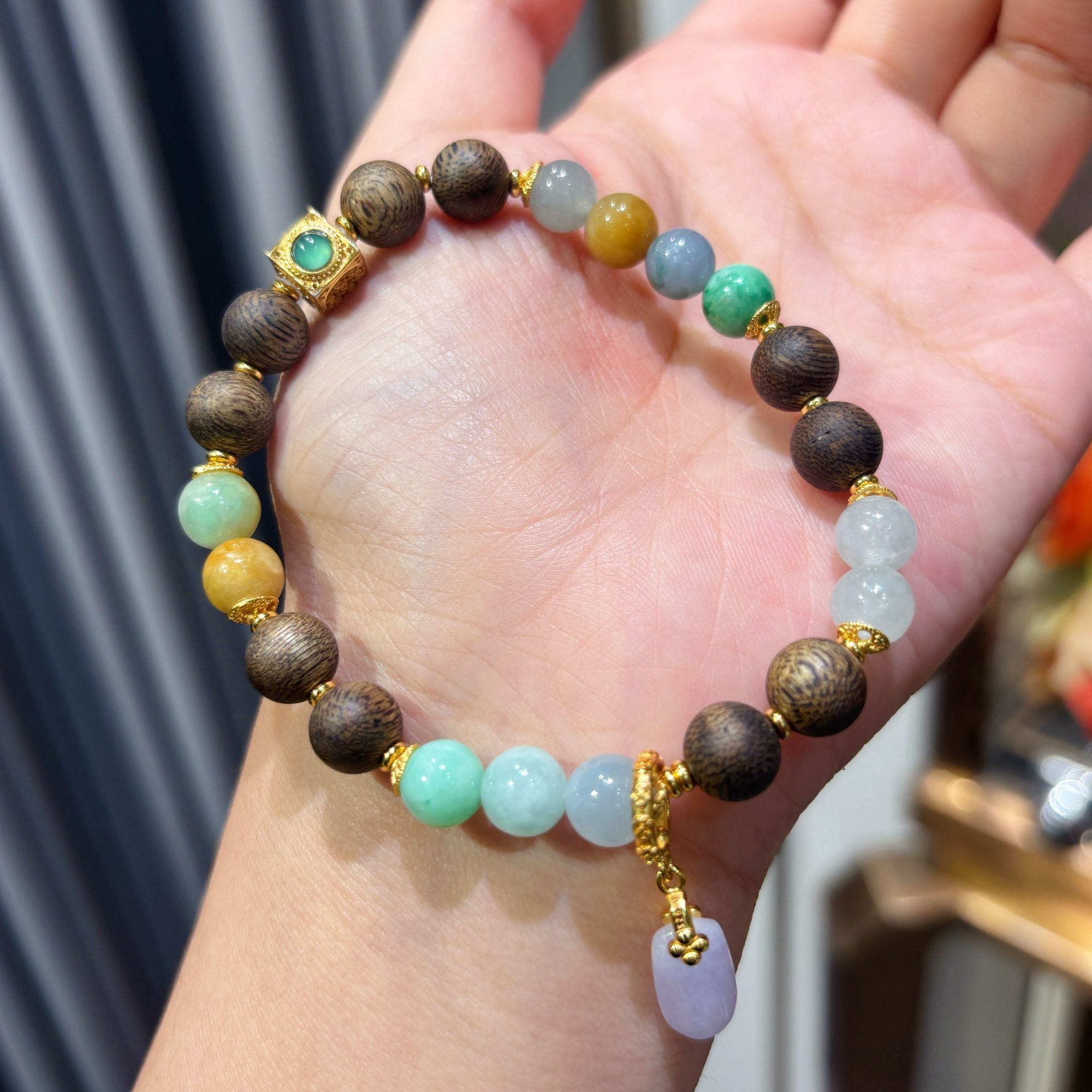 沉香VISING珠宝天然A货缅甸翡翠沉香木文玩手串手链