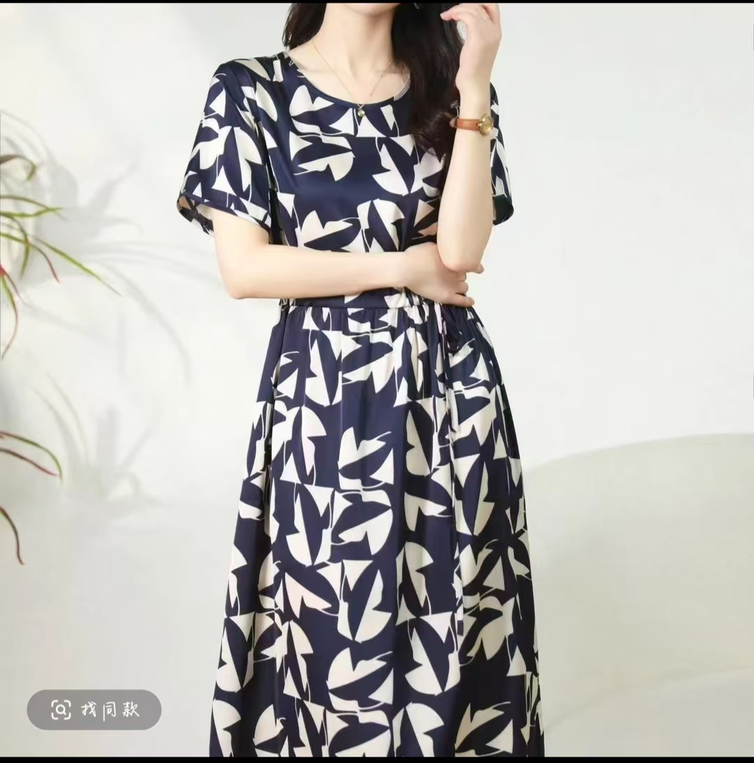 印花夏季显瘦宝蓝印花度假连衣裙裙子长裙女装宽松3001