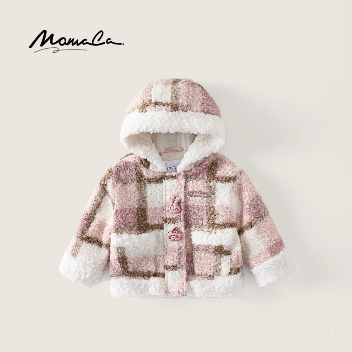 MOMOCO冬季新款女童洋气毛毛衣连帽百搭卡通外套77880123010