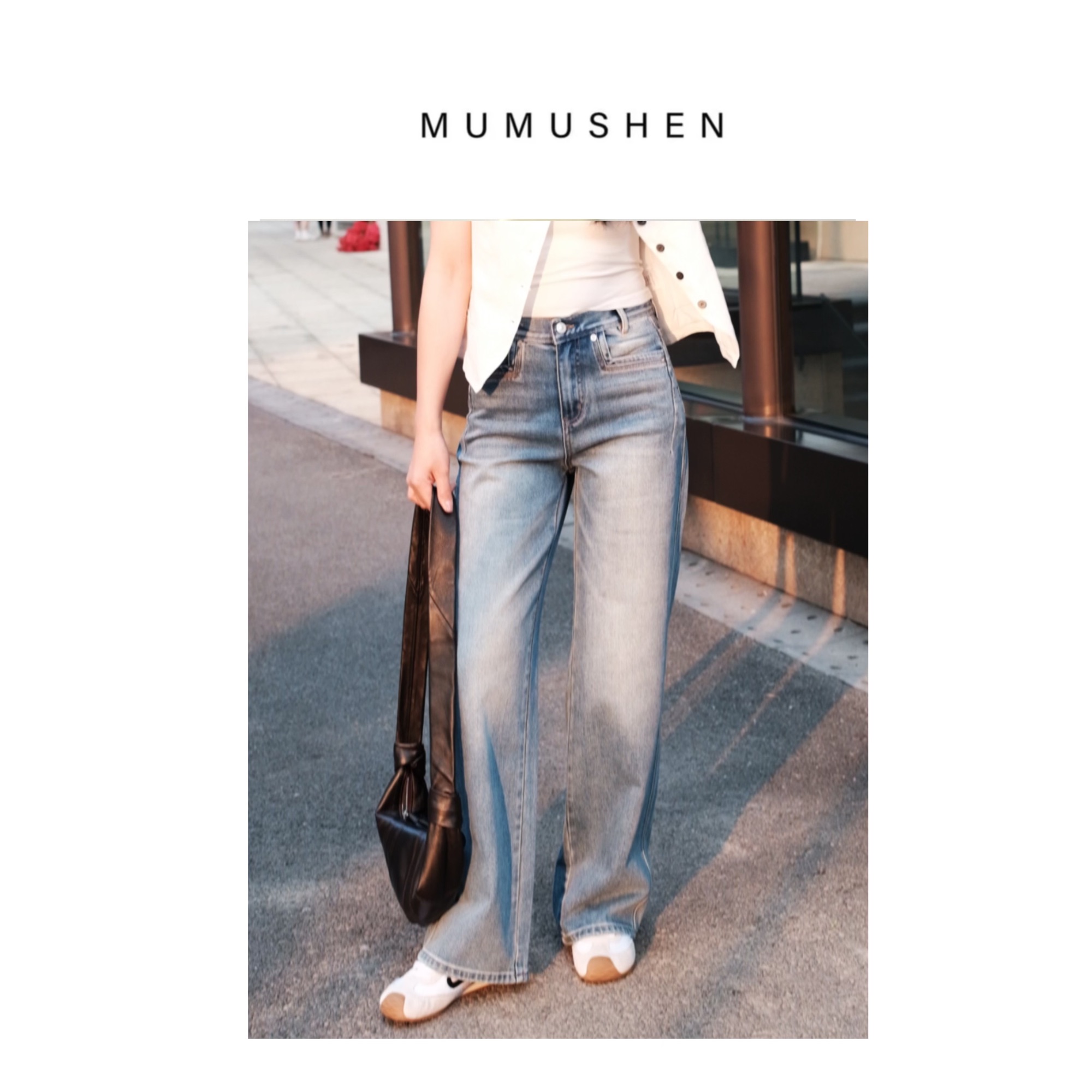 MUMUSHEN 中高腰修胯显瘦筒牛仔裤