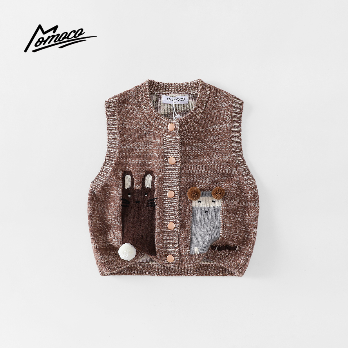 MOMOCO春秋季新款男童可爱百搭童趣马甲毛衣马甲外套77330130006
