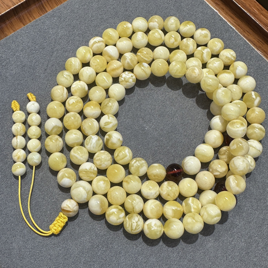 新蜜蜡白花108佛珠，品质不错哦