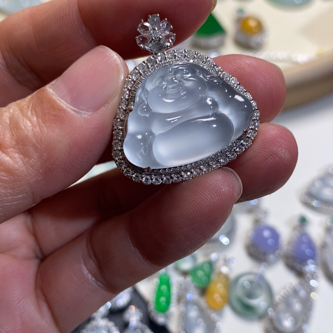 翡翠18K金镶嵌吊坠(不含链)佛公