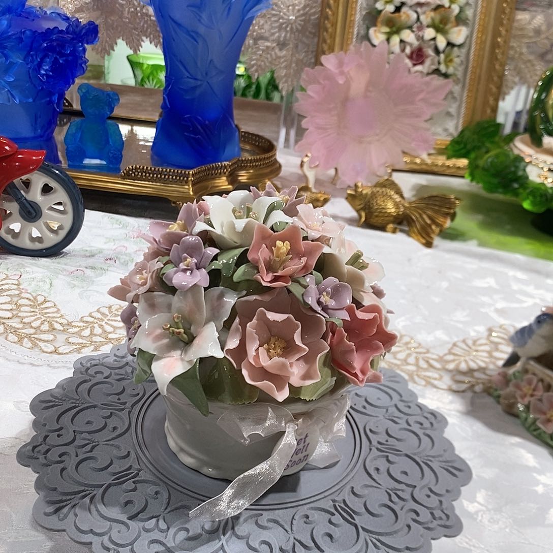 摆件0284骨瓷百花花坛摆件礼盒装