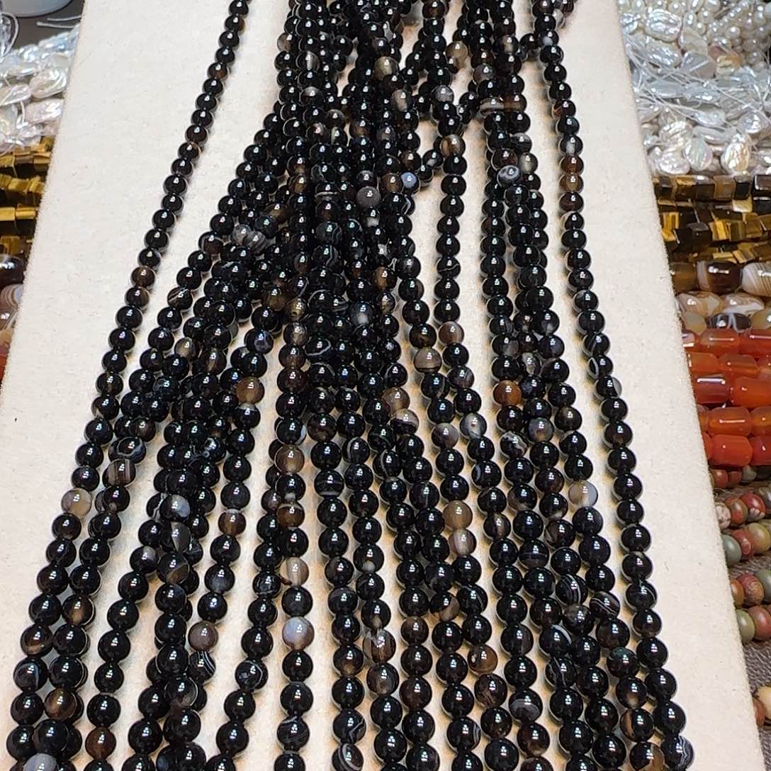 玛瑙/玉髓未镶嵌珠宝半成品黑玛瑙5mm到手2条