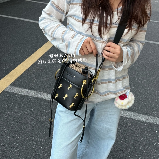 95新 Chloe/蔻依 小飞马刺绣水桶单肩包