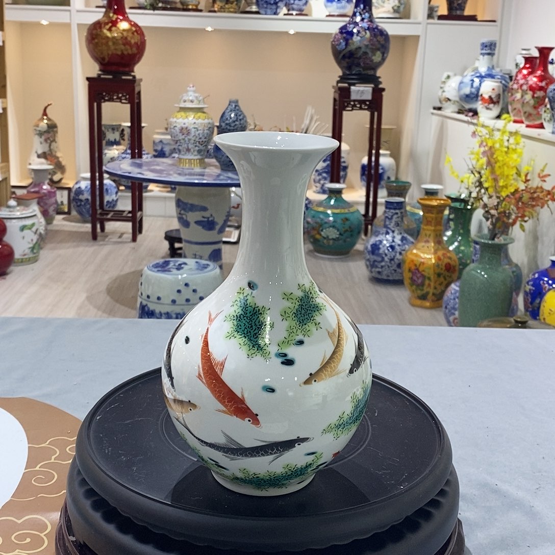 陶摆件22cm年年有余赏瓶